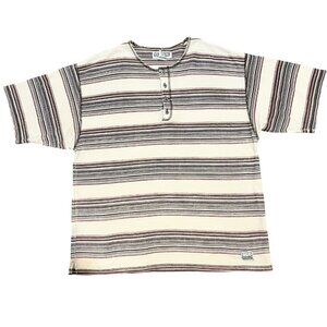 Striped Beige & Burgundy women’s plus size Henley Shirt L Diner Cotton/Polyester